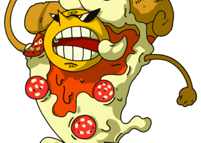 cubepome illustrazione e storytelling di una fetta pizza che corre